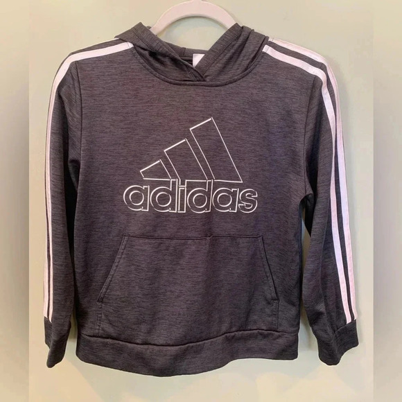 Adidas Boys Size 10 12 Gray Grey Pullover Hoodie Hooded Sweatshirt Play Clothes - Picture 1 of 5